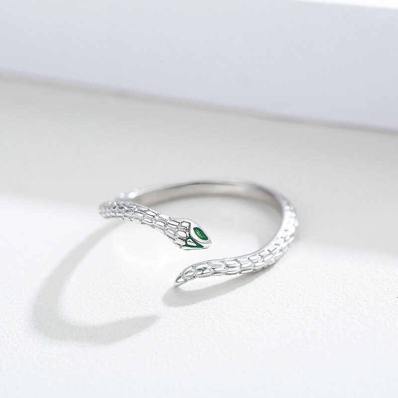Sterling Silver Cubic Zirconia Snake Open Ring-4