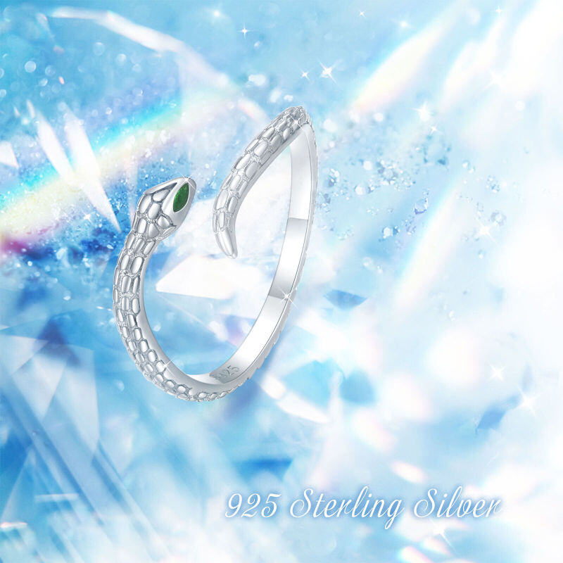 Sterling Silver Cubic Zirconia Snake Open Ring-5