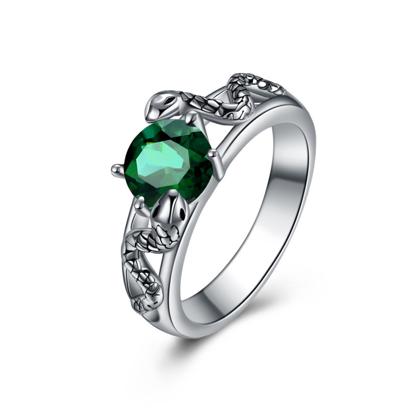 Anillo de serpiente con circonita cúbica en plata de ley-7