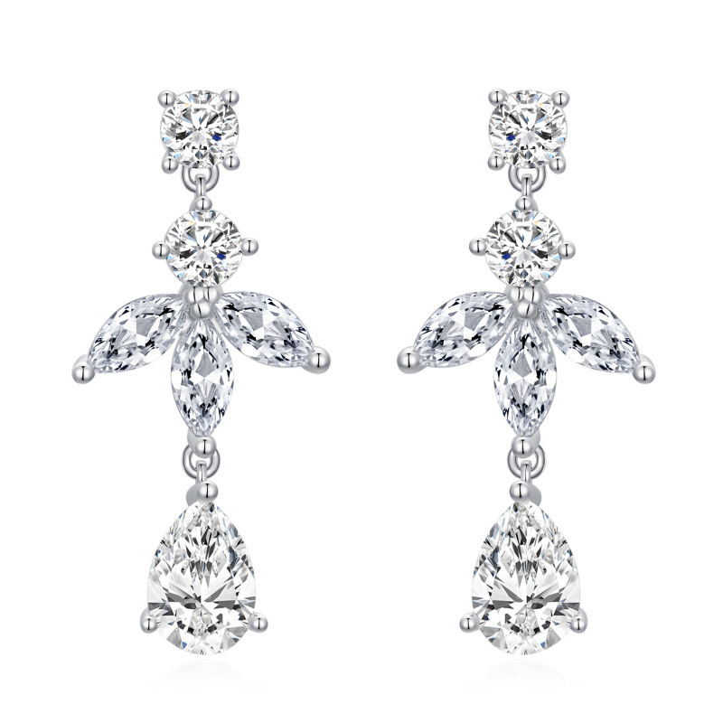 Boucles d'oreilles pendantes flocon de neige en argent sterling et oxyde de zirconium-1