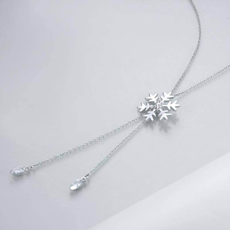 Plata de ley Cubic Zirconia Snowflake Collar Colgante-3
