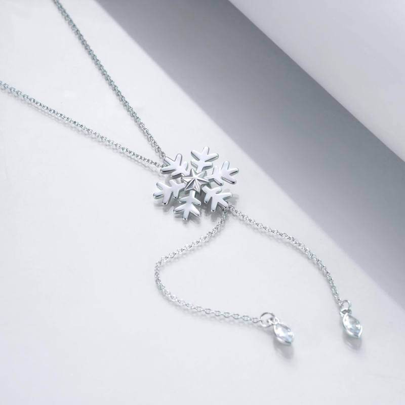 Plata de ley Cubic Zirconia Snowflake Collar Colgante-4