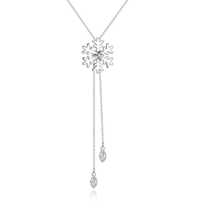 Plata de ley Cubic Zirconia Snowflake Collar Colgante-1