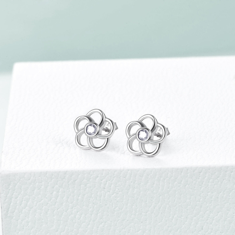 Pendientes de plata de ley con flores silvestres y circonitas cúbicas-3