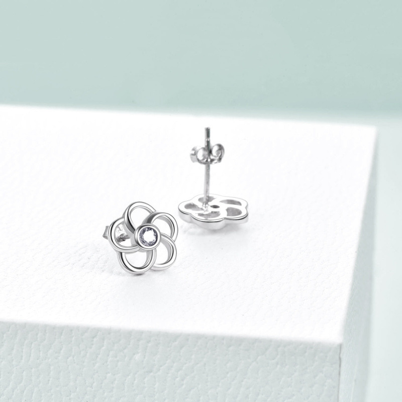 Pendientes de plata de ley con flores silvestres y circonitas cúbicas-4