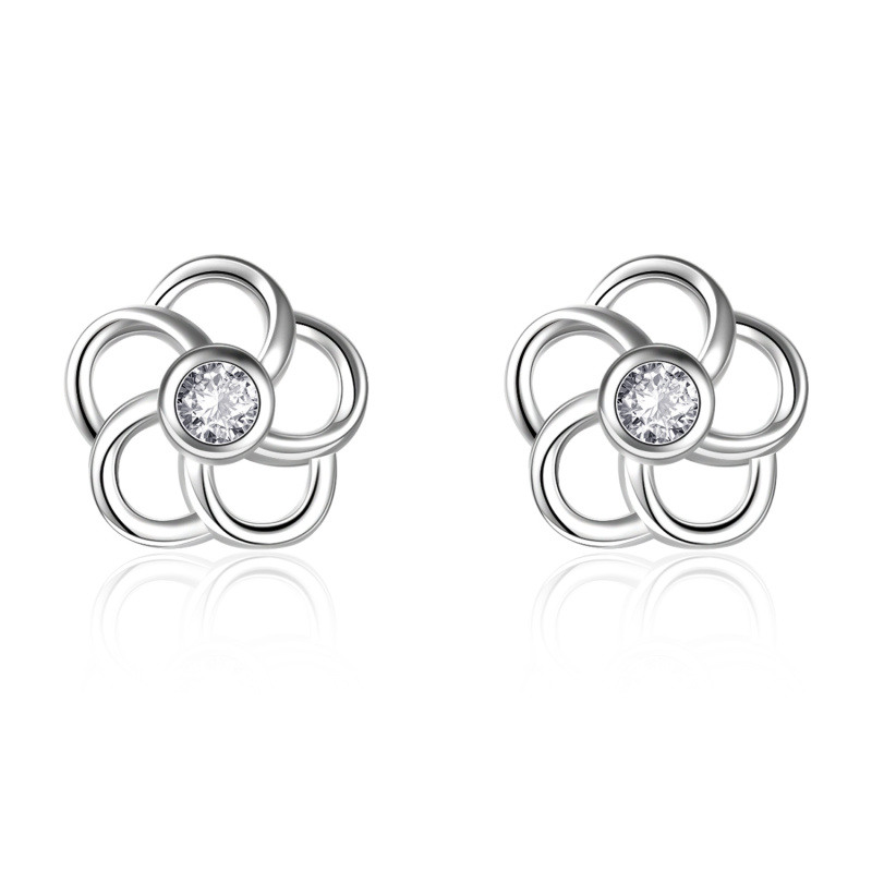 Pendientes de plata de ley con flores silvestres y circonitas cúbicas-1