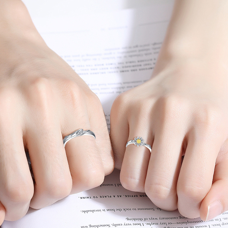 Sterling Silber Daisy Paar Ringe-3