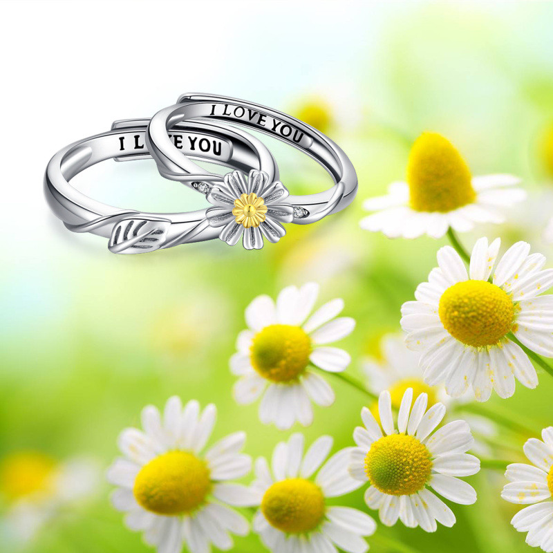 Sterling Silber Daisy Paar Ringe-7