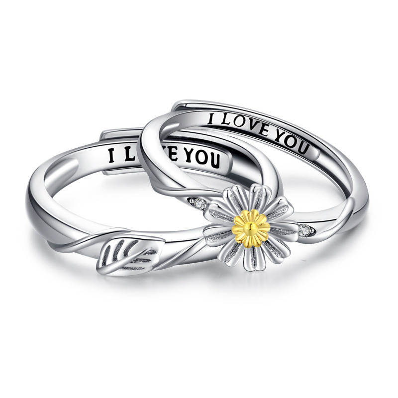 Sterling Silber Daisy Paar Ringe-1