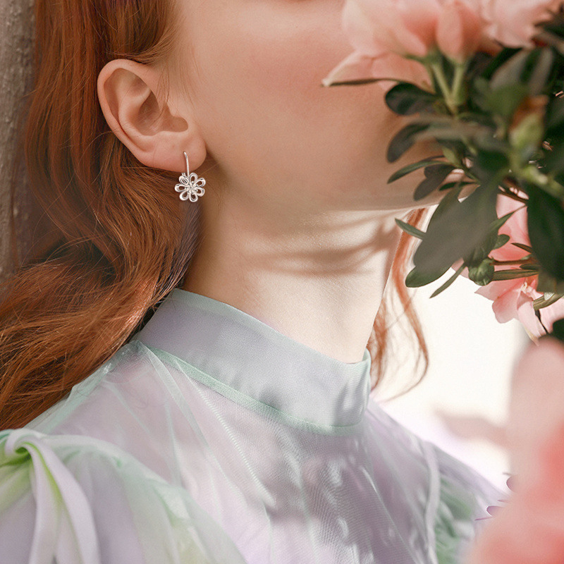 Boucles d'oreilles créoles marguerite en argent sterling-2