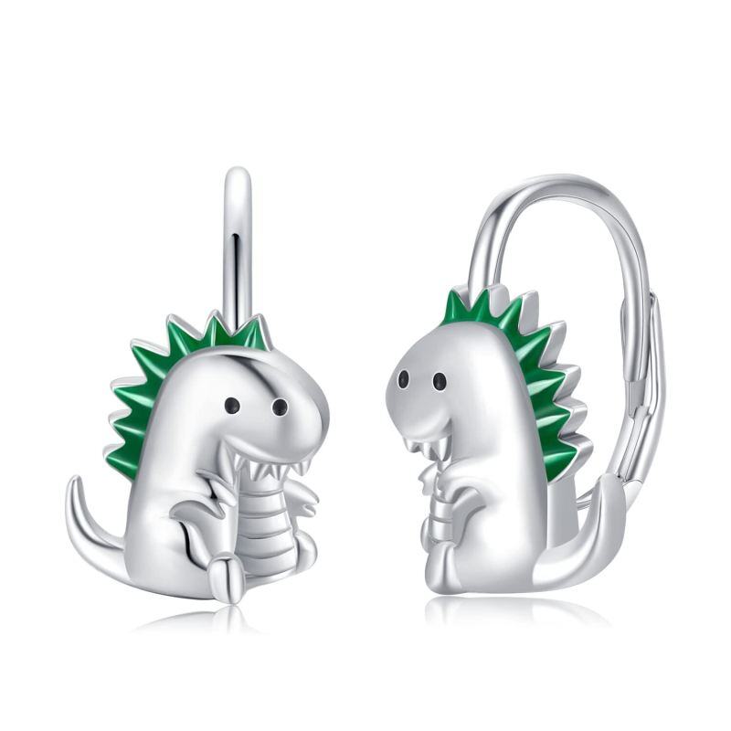 Pendientes de aro de dinosaurio de plata de ley-1