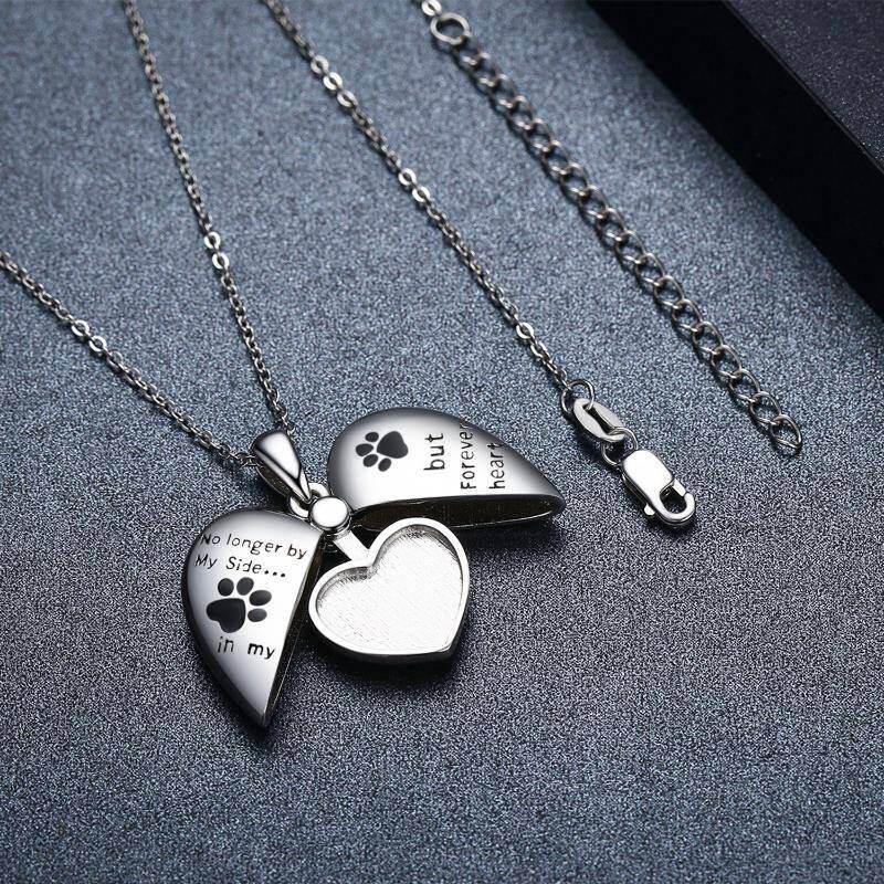 Plata de ley Perro Gato Pata Personalizado Foto Relicario Collar con palabra grabada-4