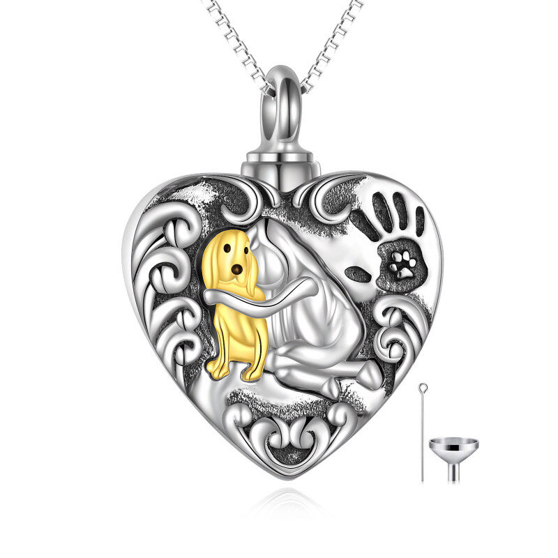 Collar de plata de ley con forma de pata de perro y urna de corazón para cenizas para mujer-2