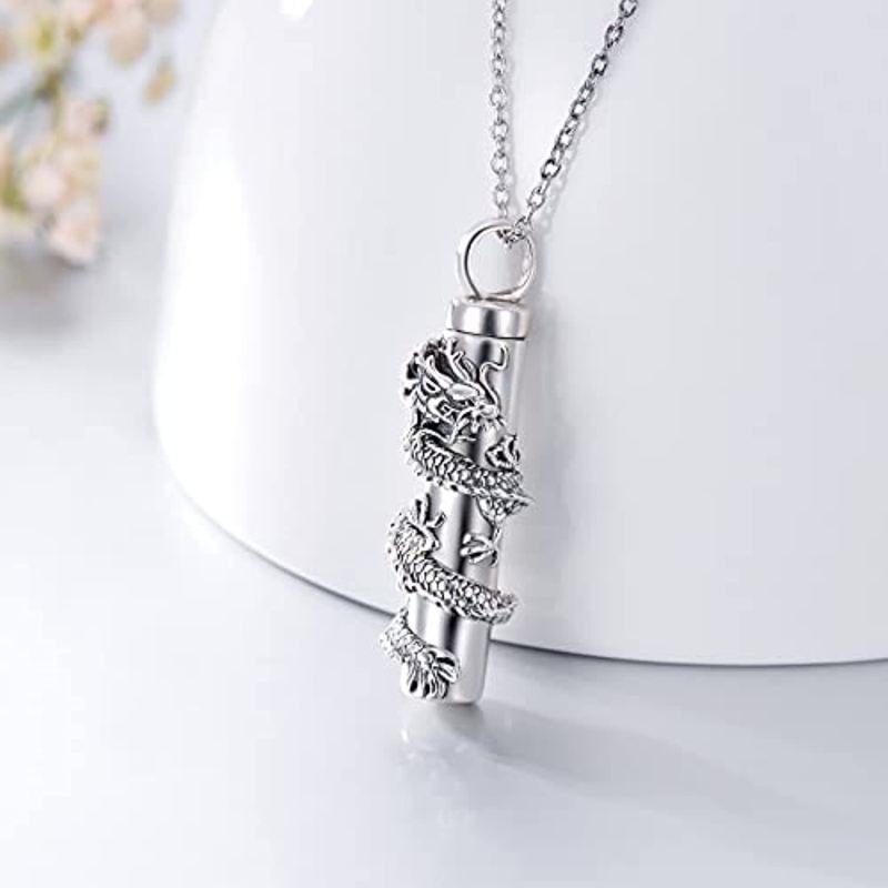 Collar de urna para cenizas con barra de dragón de plata esterlina-3