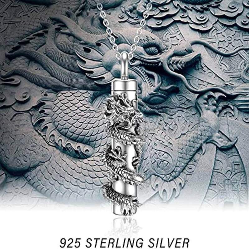 Collar de urna para cenizas con barra de dragón de plata esterlina-7