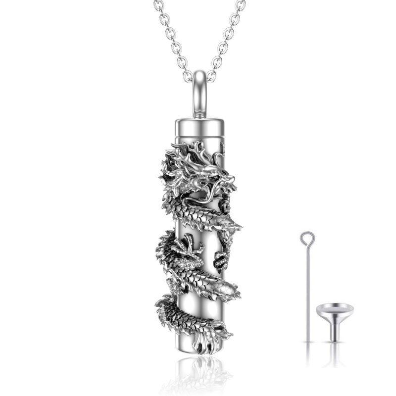 Sterling Silver Dragon & Bar Urn Necklace for Ashes-6
