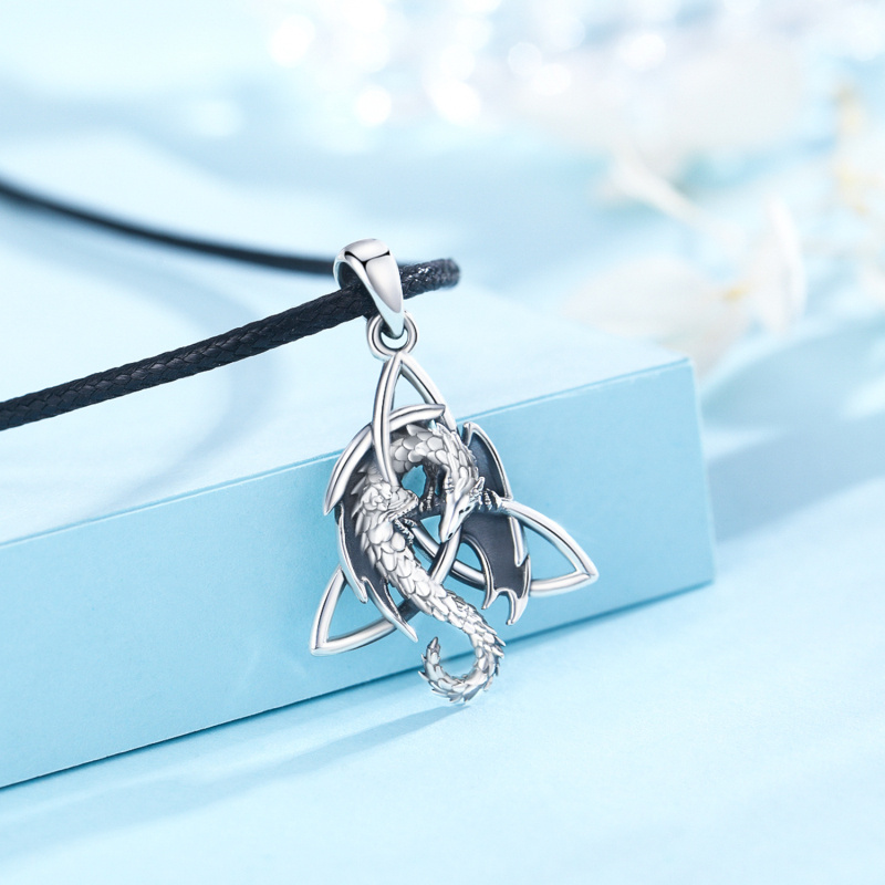 Sterling Silber Drache & Keltischer Knoten Anhänger Halskette für Männer-3