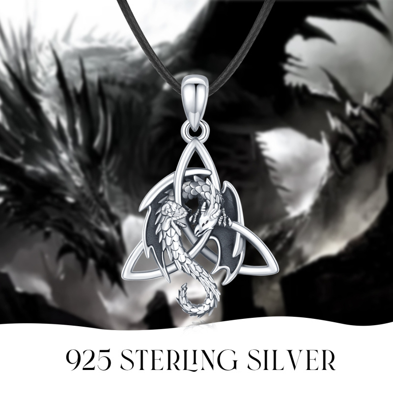 Sterling Silber Drache & Keltischer Knoten Anhänger Halskette für Männer-4