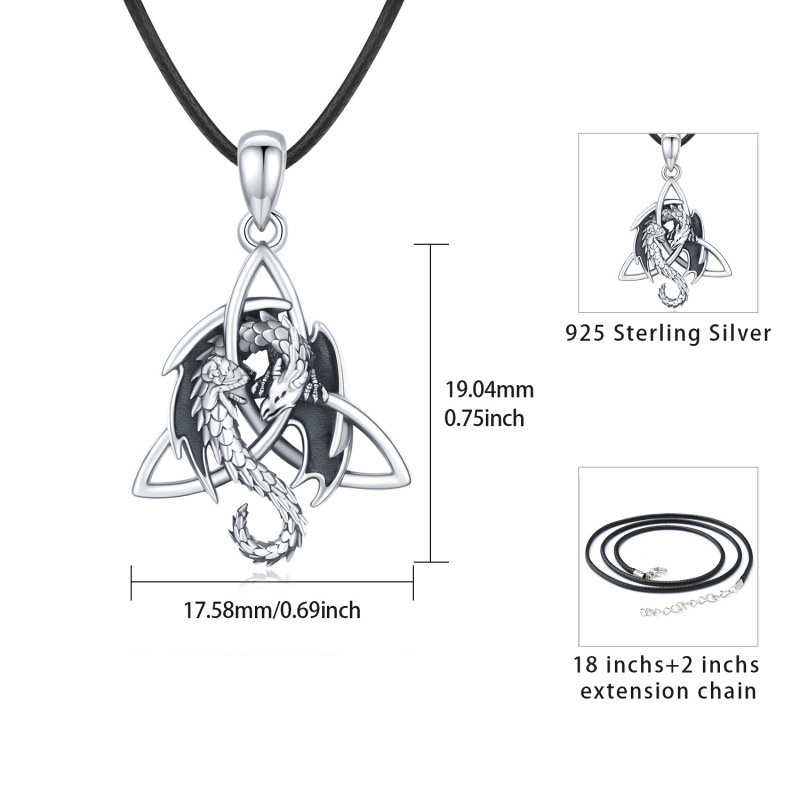Sterling Silber Drache & Keltischer Knoten Anhänger Halskette für Männer-5
