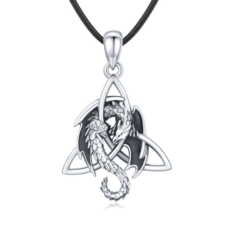 Sterling Silber Drache & Keltischer Knoten Anhänger Halskette für Männer-5