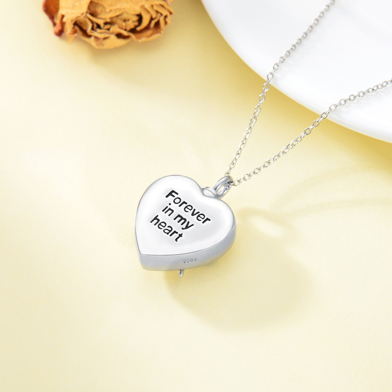 Collar libélula y urna de corazón en plata de ley con palabra grabada-4
