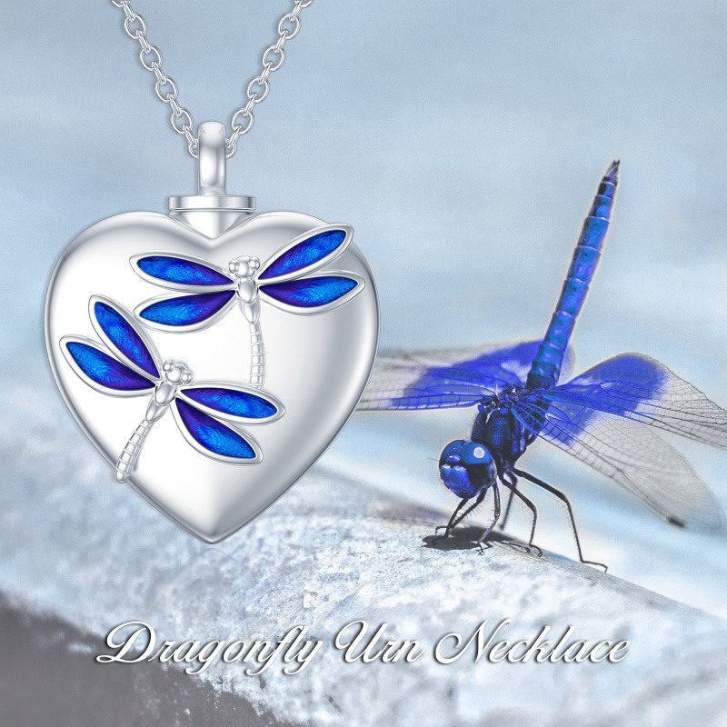 Collar libélula y urna de corazón en plata de ley con palabra grabada-5