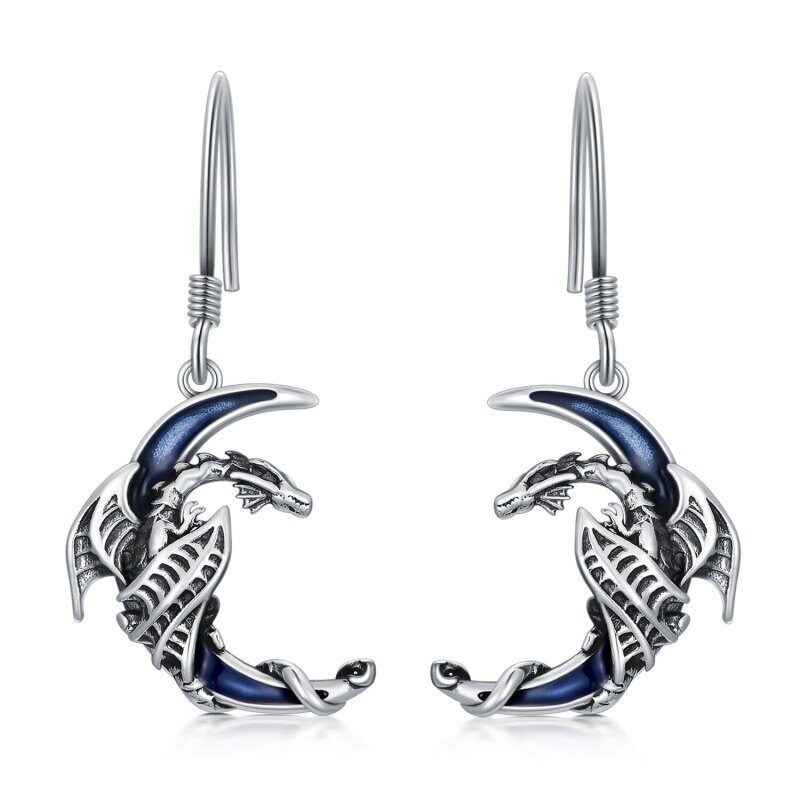Sterling Silver Dragon & Moon Drop Earrings-6