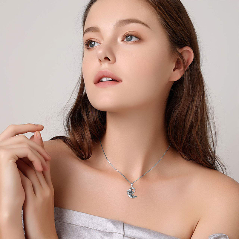 Collier en argent sterling avec pendentif dragon et lune-2