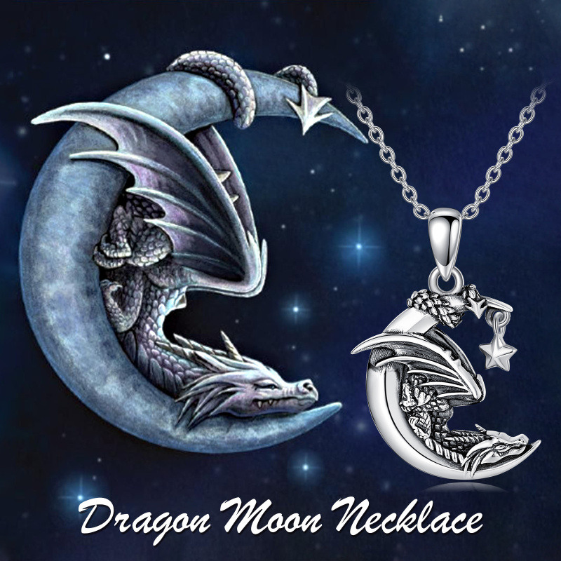 Collier en argent sterling avec pendentif dragon et lune-5