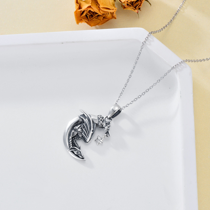 Collier en argent sterling avec pendentif dragon et lune-7