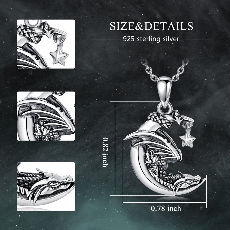 Collier en argent sterling avec pendentif dragon et lune-8