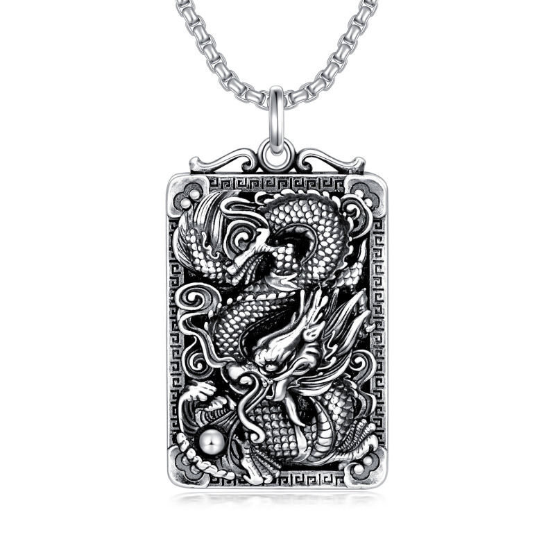 Collar de plata de ley con colgante de dragón para hombre-9
