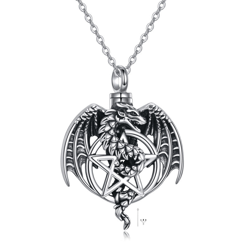Collar Urna Dragón y Pentagrama Plata de Ley-3