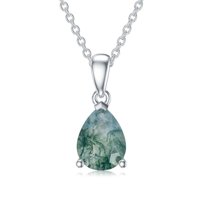Sterling Silber Tropfenform Moos Achat Anhänger Halskette-14