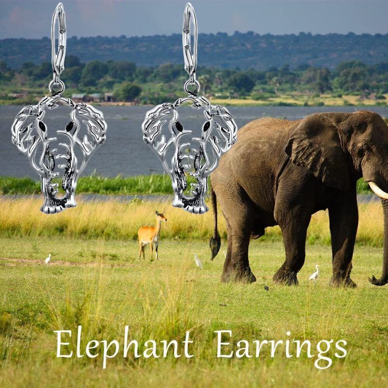 Boucles d'oreilles en argent Sterling Elephant Lever-back-5