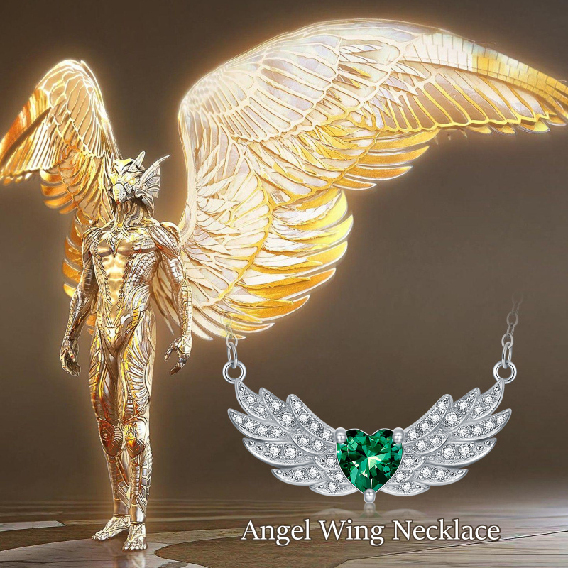 Collar con colgante de ala de ángel de plata de ley y esmeralda-5