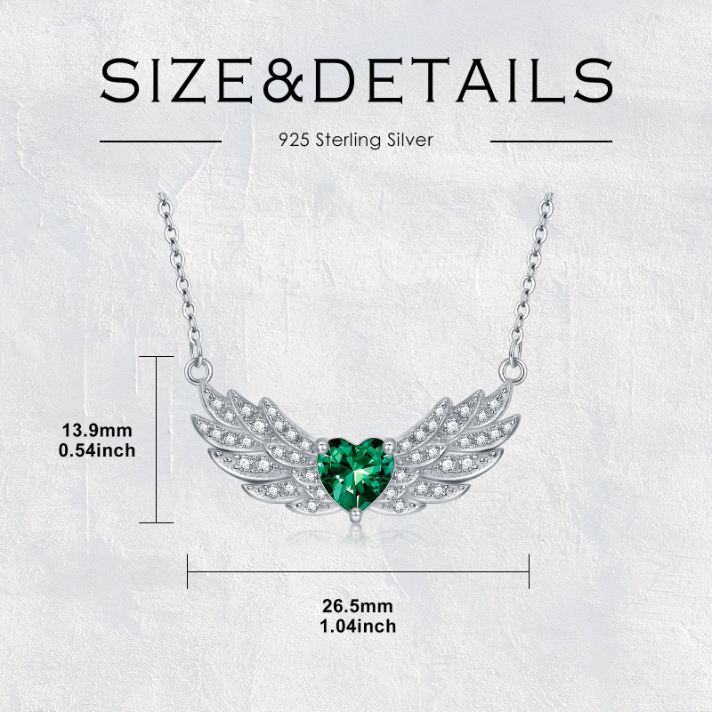 Collar con colgante de ala de ángel de plata de ley y esmeralda-6