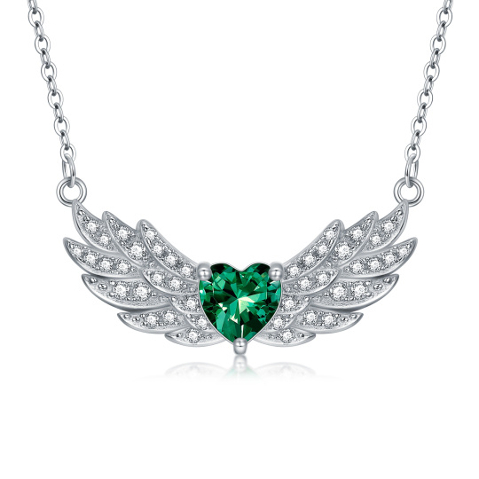 Sterling Silver Emerald Angel Wing Pendant Necklace