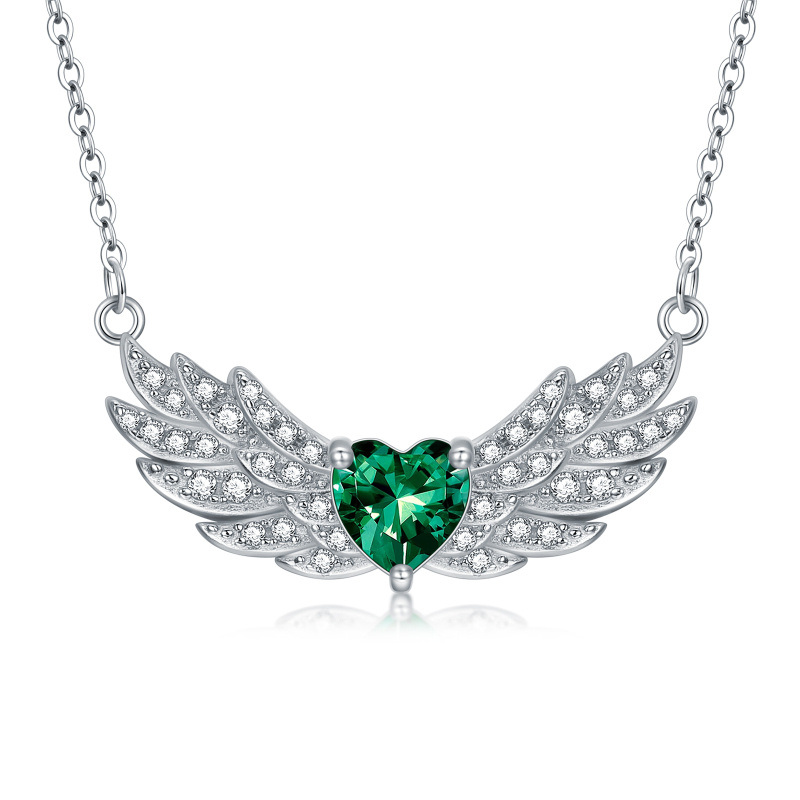 Collar con colgante de ala de ángel de plata de ley y esmeralda-16