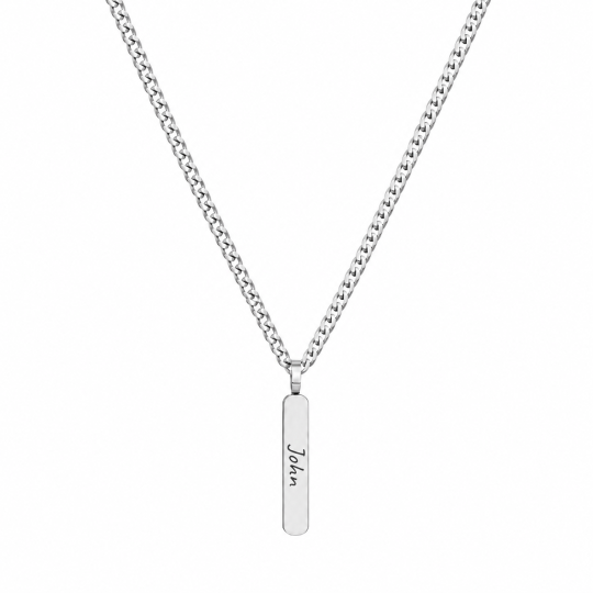 Sterling Silver Engravable & Bar Bar Necklace for Men