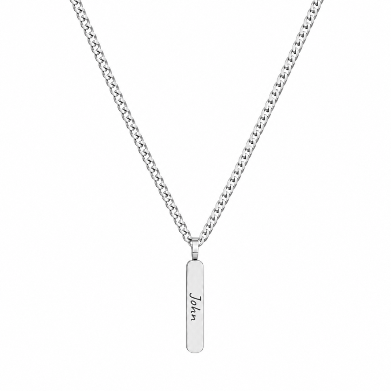 Sterling Silver Engravable & Bar Bar Necklace for Men-1