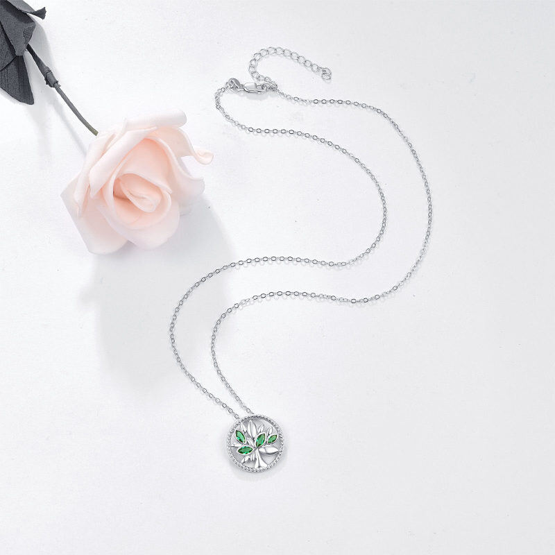 Collar de árbol de la vida con circonita cúbica verde en plata esterlina para mujer-4