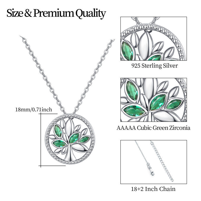 Collar de árbol de la vida con circonita cúbica verde en plata esterlina para mujer-5
