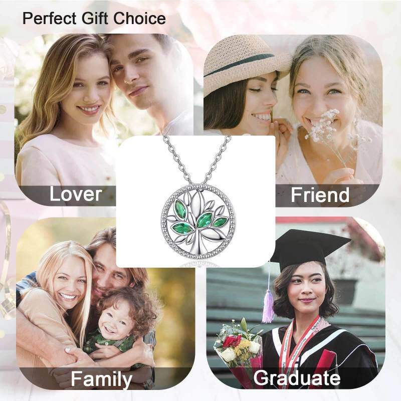 Collar de árbol de la vida con circonita cúbica verde en plata esterlina para mujer-6