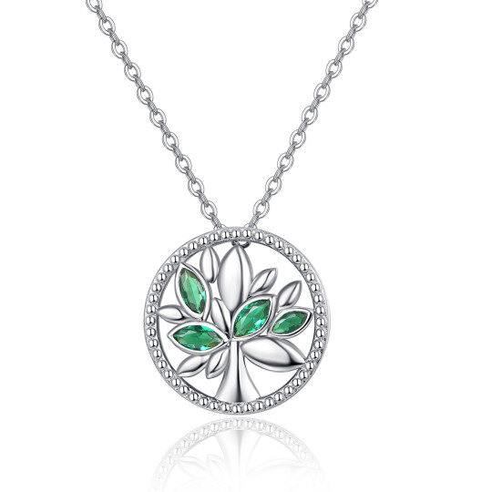 Collar de árbol de la vida con circonita cúbica verde en plata esterlina para mujer