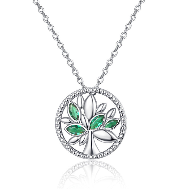 Collar de árbol de la vida con circonita cúbica verde en plata esterlina para mujer-1