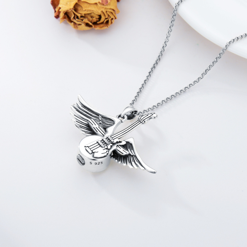 Collar Urna para Cenizas Guitarra y Alas de Ángel en Plata de Ley-5
