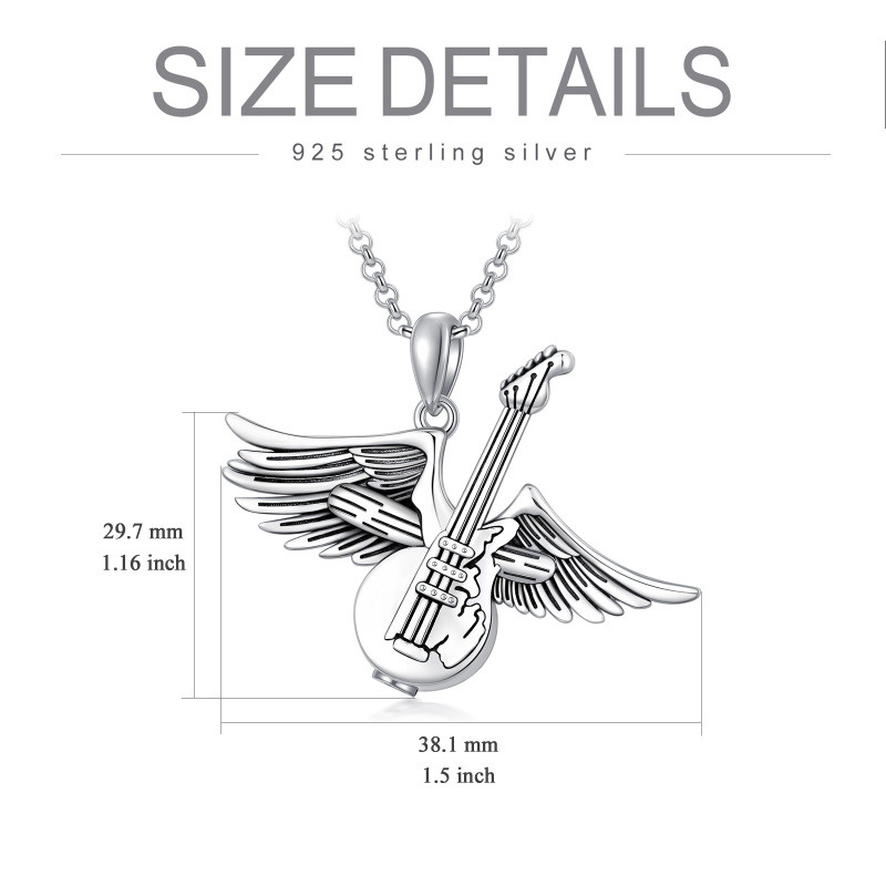 Collar Urna para Cenizas Guitarra y Alas de Ángel en Plata de Ley-6