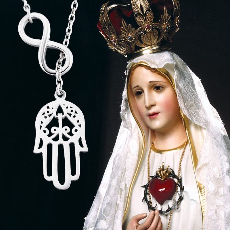 Collar ajustable en forma de Y con símbolo de infinito y mano de Fátima en plata de ley-8