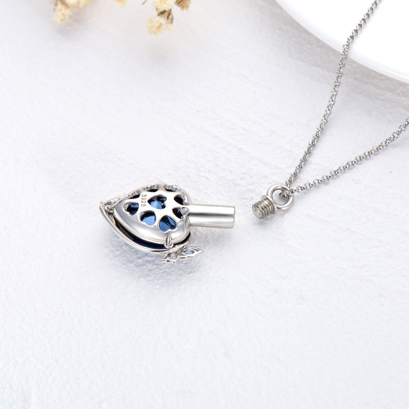 Collar de plata de ley con forma de mariposa y cristal azul para cenizas con protección grabada-4